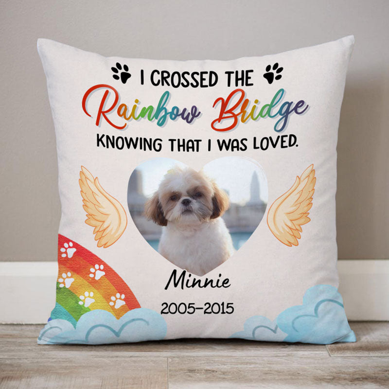 I Crossed The Rainbow Bridge, Memorial Gifts, Personalized Pillows, Custom Gift for Pet Lovers