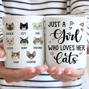 Just A Girl Who Loves Her Cat, Cat Face, Personalized Mugs, Custom Gifts for Cat Lovers