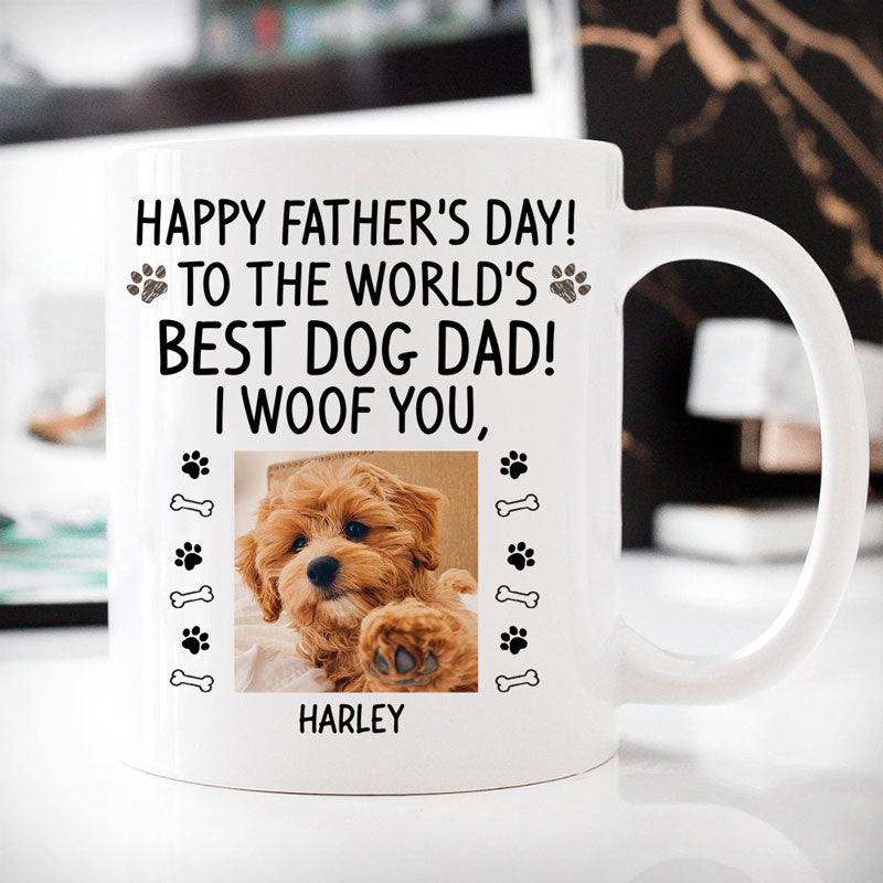 Happy Father's Day Mugs, Funny Custom Photo Coffee Mug, Personalized Gift for Dog Lovers